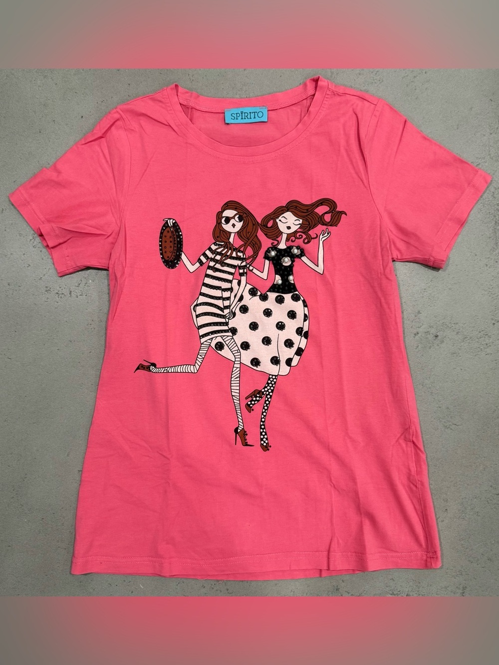 Spirit Bright Pink Short-Sleeve Tee with Dancing Girls Graphic